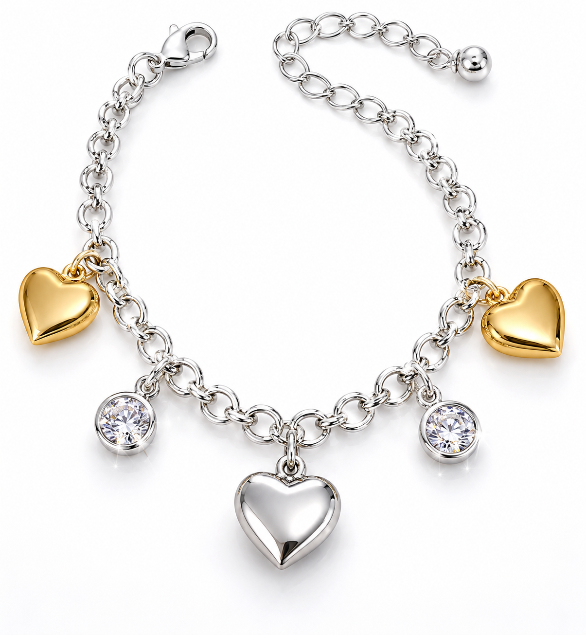 Pulsera Charms Corazones Plata & Oro